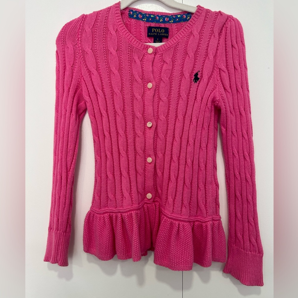 Polo by Ralph Lauren Bright Pink Knit Sweater / Cardigan EUC Girls size 5